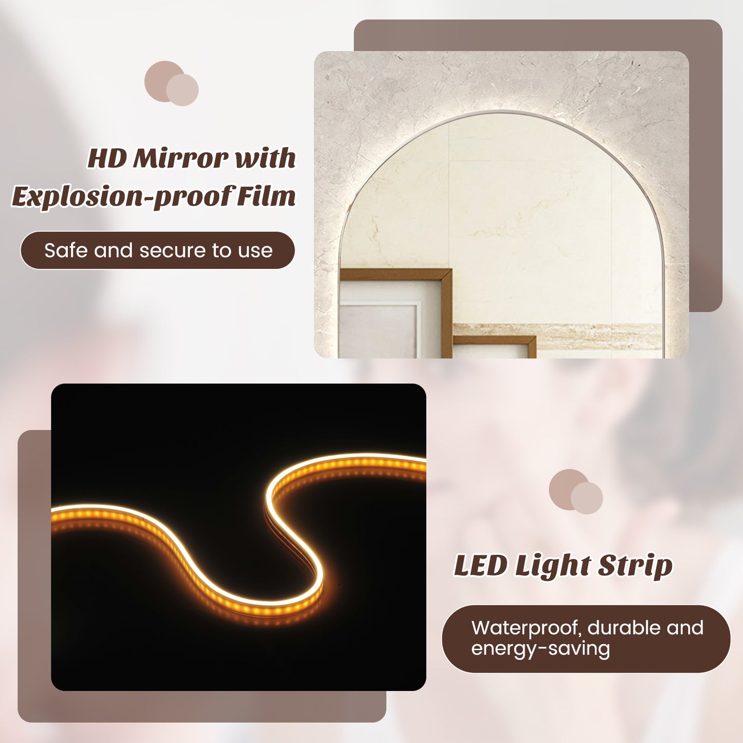 80 x 50 CM Oval LED Wall Mirror with Dimmable 3-Color Lights and Smart Touch