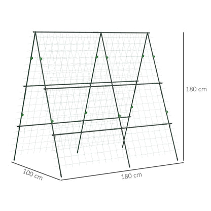 Outsunny Garden Cucumber Trellis for Climbing Plants, A-Frame Trellis Plant Support with Climbing Net, DIY Adjustable Cucumber Support Frame for Raised Bed, Vegetables, Flowers, Fruit, Green