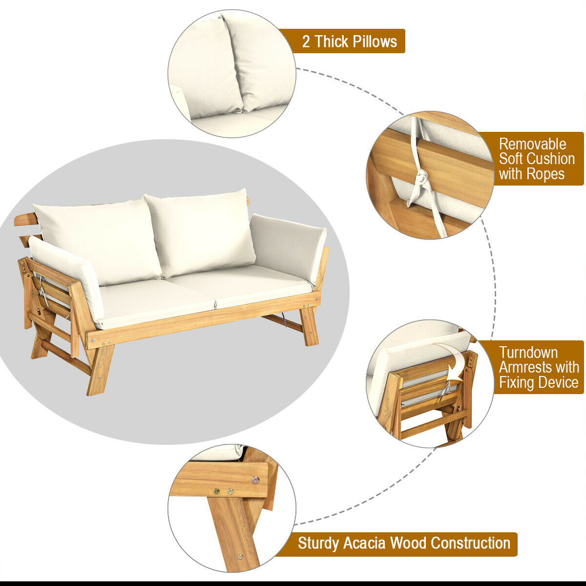 3 in 1 Convertible Cushioned Loveseat Lounger Couch with Pillows-White