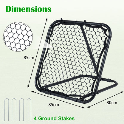 85 x 85 cm Football Rebounder with 5 Adjustable Angles and 4 Ground Stakes