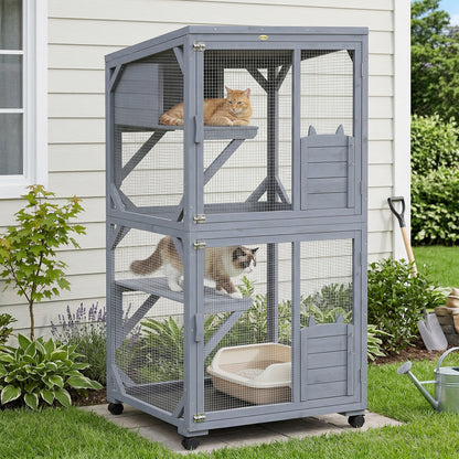 PawHut Movable Outdoor Catio with Resting Box, 3 Jumping Platforms, Waterproof Asphalt Roof for Outdoor Indoor