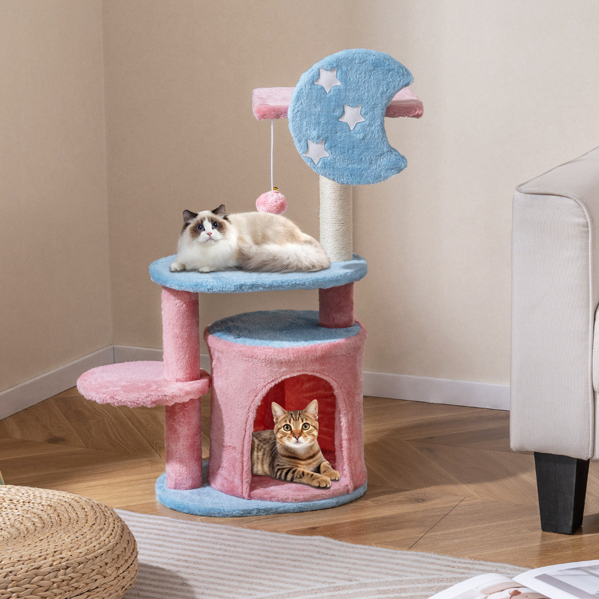 85 CM Cute Aesthetic Cat Tree with Sisal Scratching Post