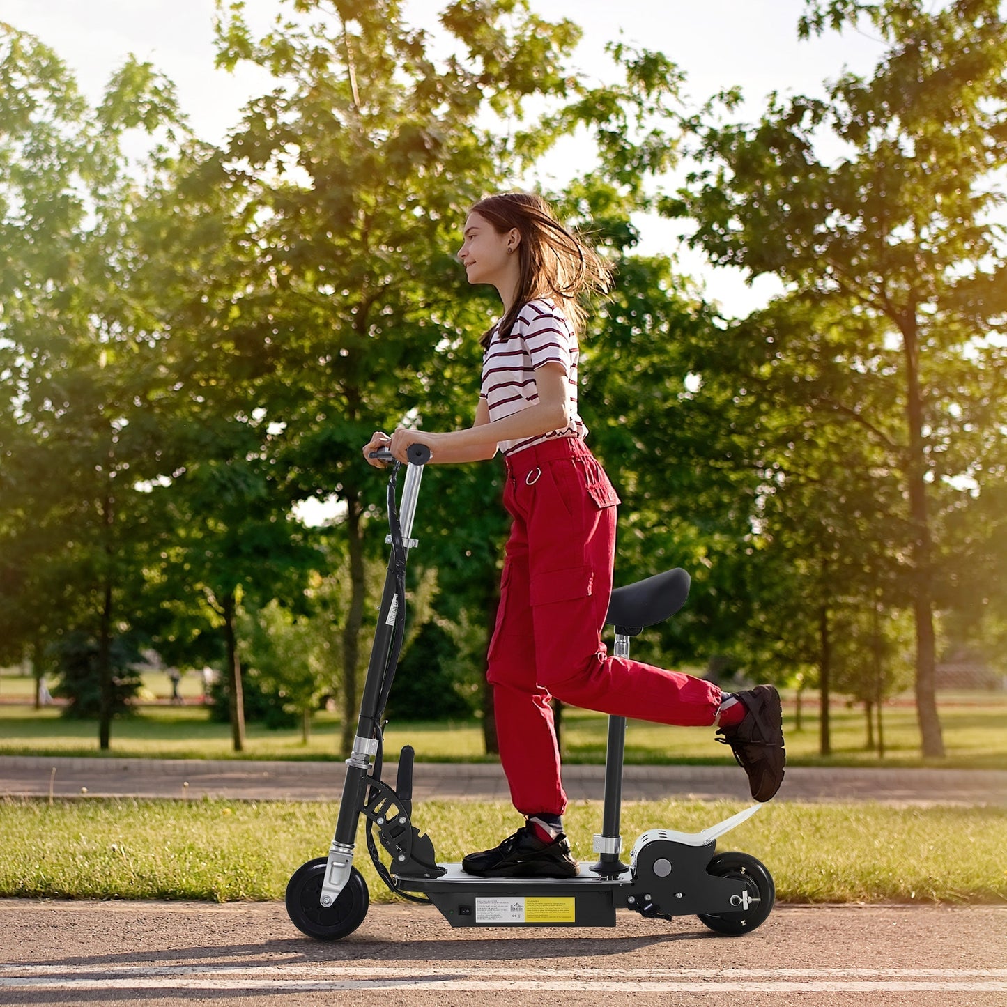HOMCOM Foldable Powered Scooter with Adjustable Seat, Brake, Black