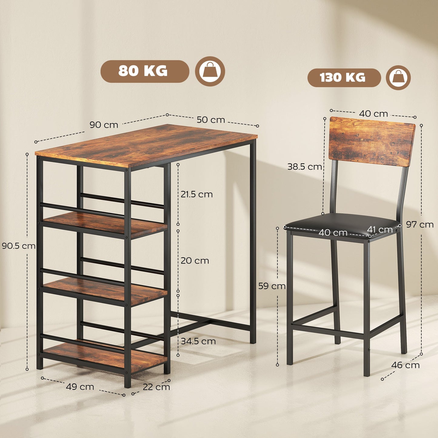 HOMCOM Three-Piece Compact Bar Table Set - Brown/Black