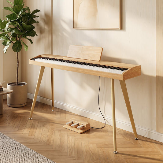88-Key Digital Piano with 3 Pedals and 800 Tones and USB MIDI for Beginners-Natural