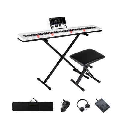 88-Key Electric Piano Keyboard Digital Piano with Adjustable Stand and Stool-White