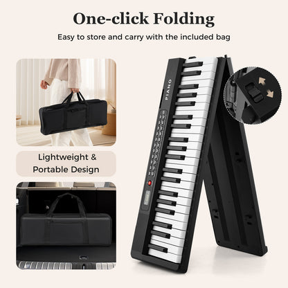 88 Key Foldable Piano Keyboard with MIDI Wireless Connection and Microphone-Black