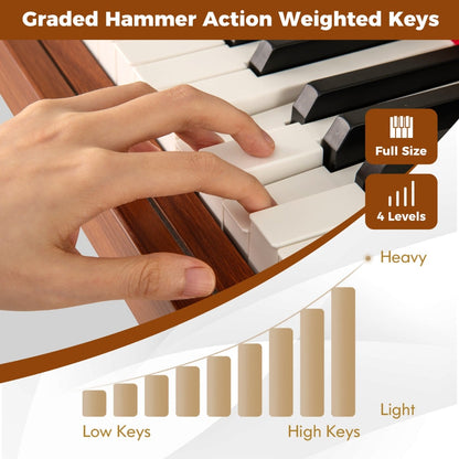 88-Key Graded Hammer Action Weighted Keyboard Full-size Electric Piano-Brown