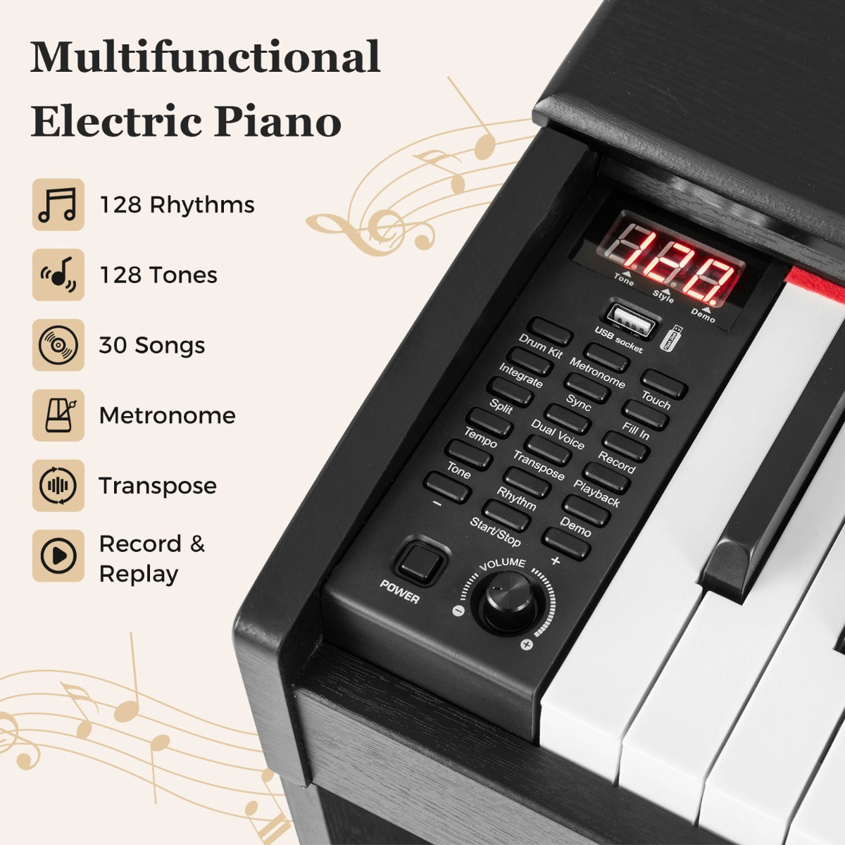 88-Key Hammer Action Weighted Keyboard Upright Digital Piano for Beginners-Black