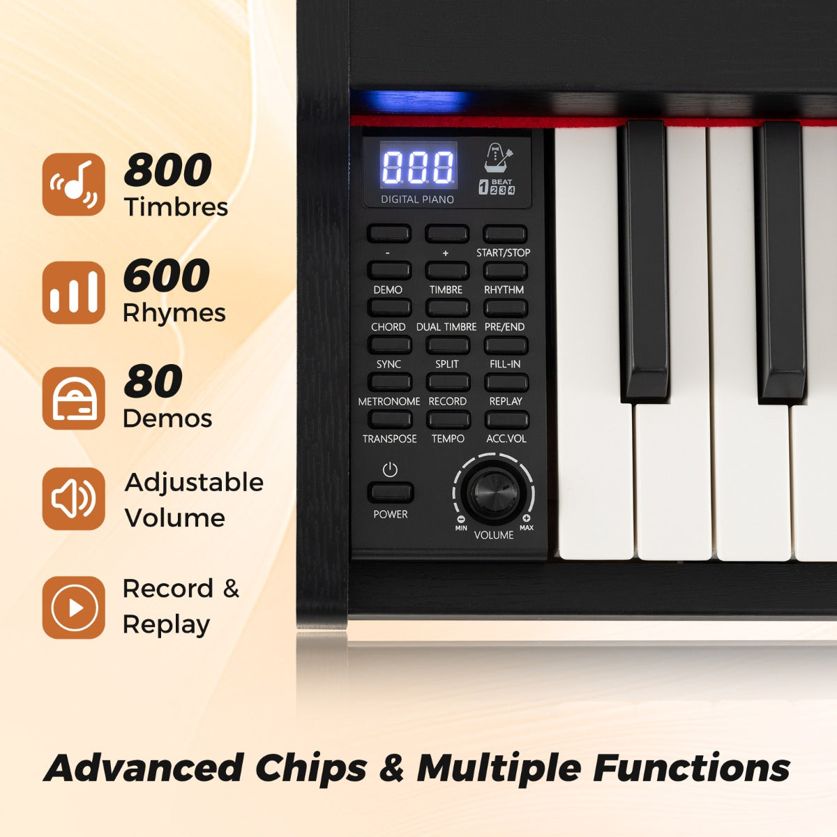 88-Key Keyboard Piano Set Full Size Semi-weighted Digital Piano-Black