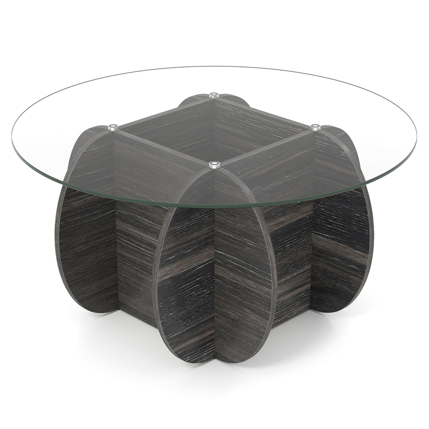 89cm Round Coffee Table Modern Accent Table with Tempered Glass Top-Black