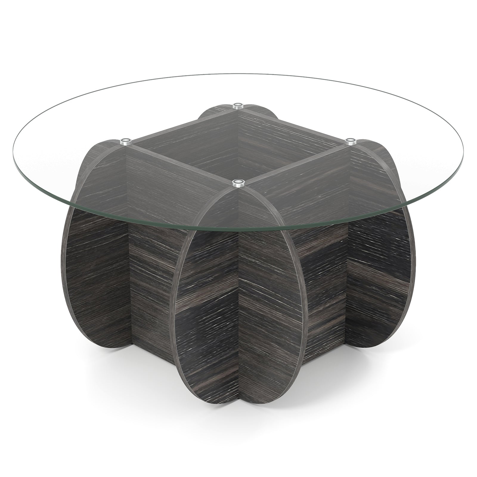 89cm Round Coffee Table Modern Accent Table with Tempered Glass Top-Black