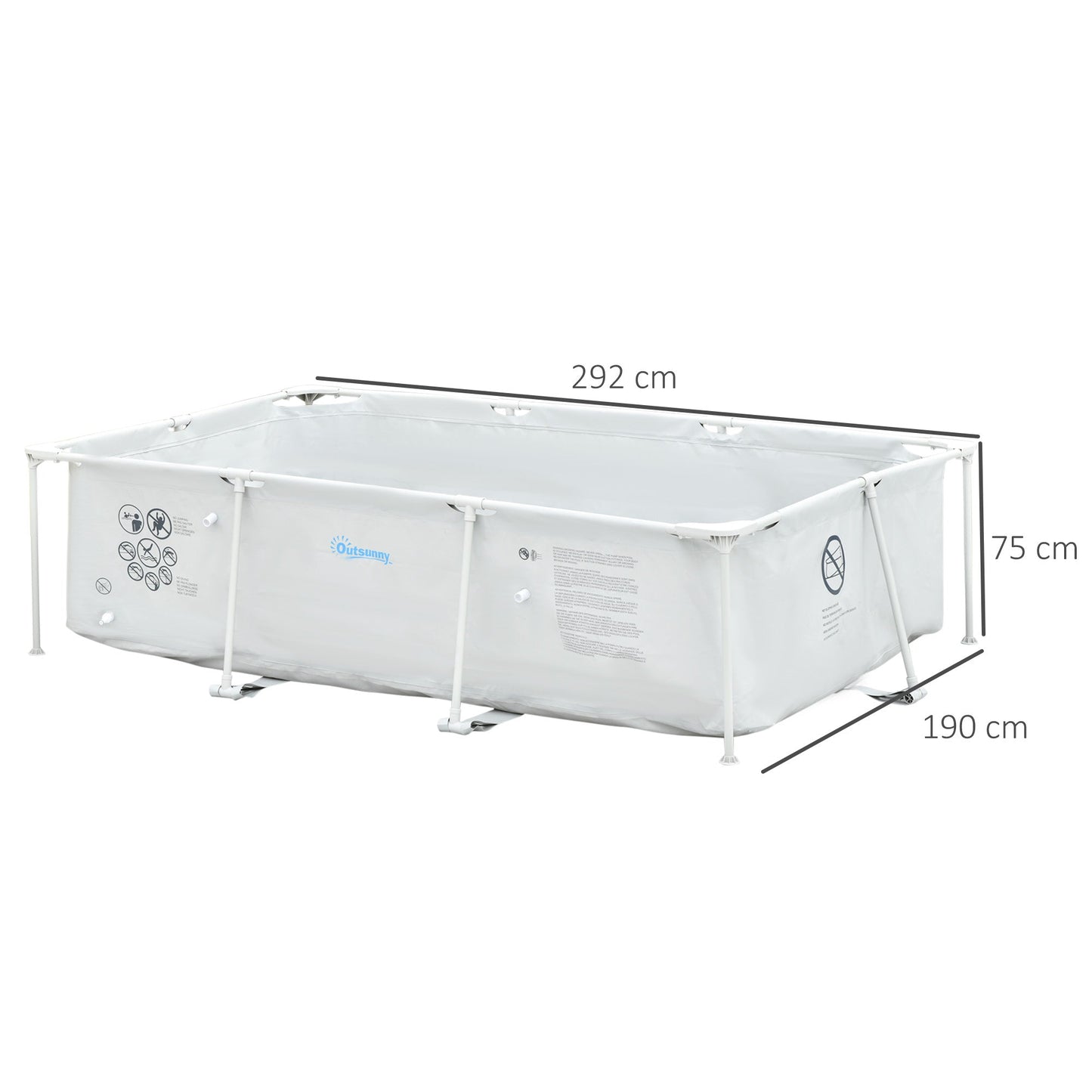 Outsunny Steel Frame Pool with Filter Pump, Filter Cartridge, Reinforced Sidewalls Rust Resistant Above Ground Swimming Pool 292 x 190 x 75cm, Grey