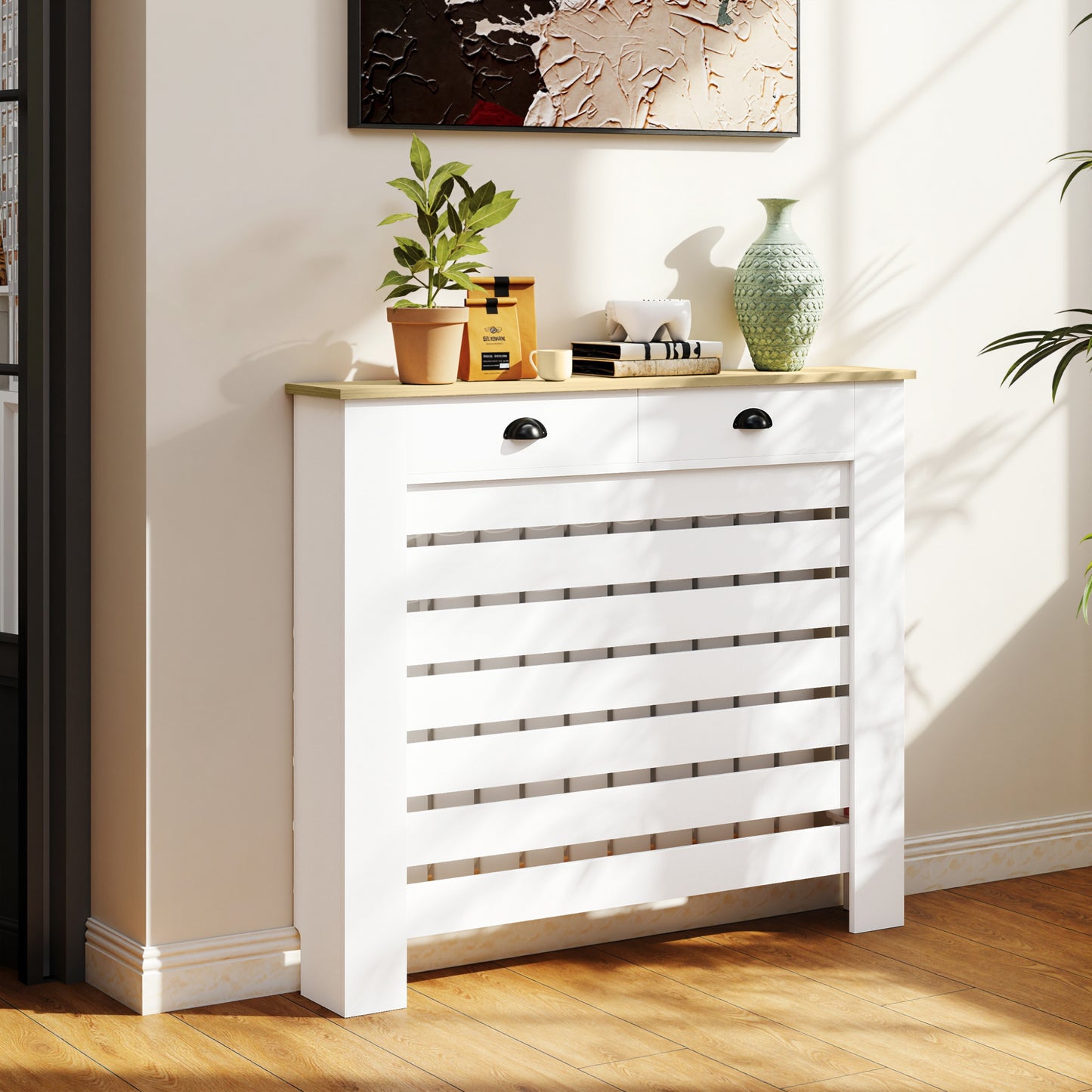 HOMCOM 95.5H x 111Wcm Radiator Cover, with Drawer - White