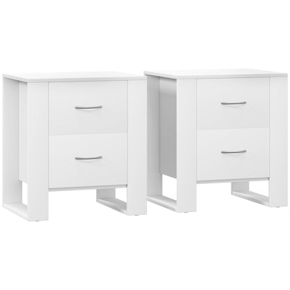 HOMCOM Bedside Table Set of 2 with 2 Drawers, Nightstands with Handles and Elevated Base, Side Tables for Bedroom, Living Room, White