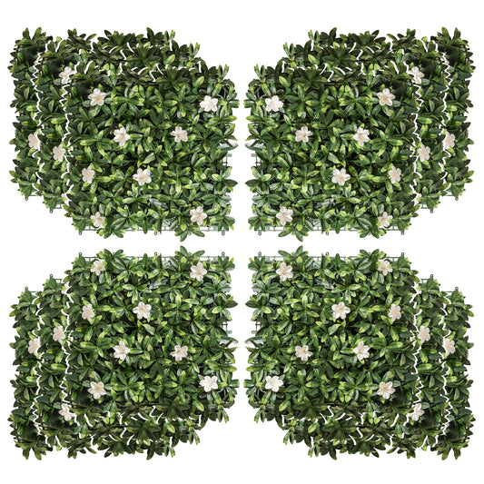 Outsunny 12PCS Artificial Boxwood Wall Panels 50cm x 50cm Rhododendron Privacy Fence Screen Faux Hedge Greenery Backdrop for Home Garden Backyard Balcony