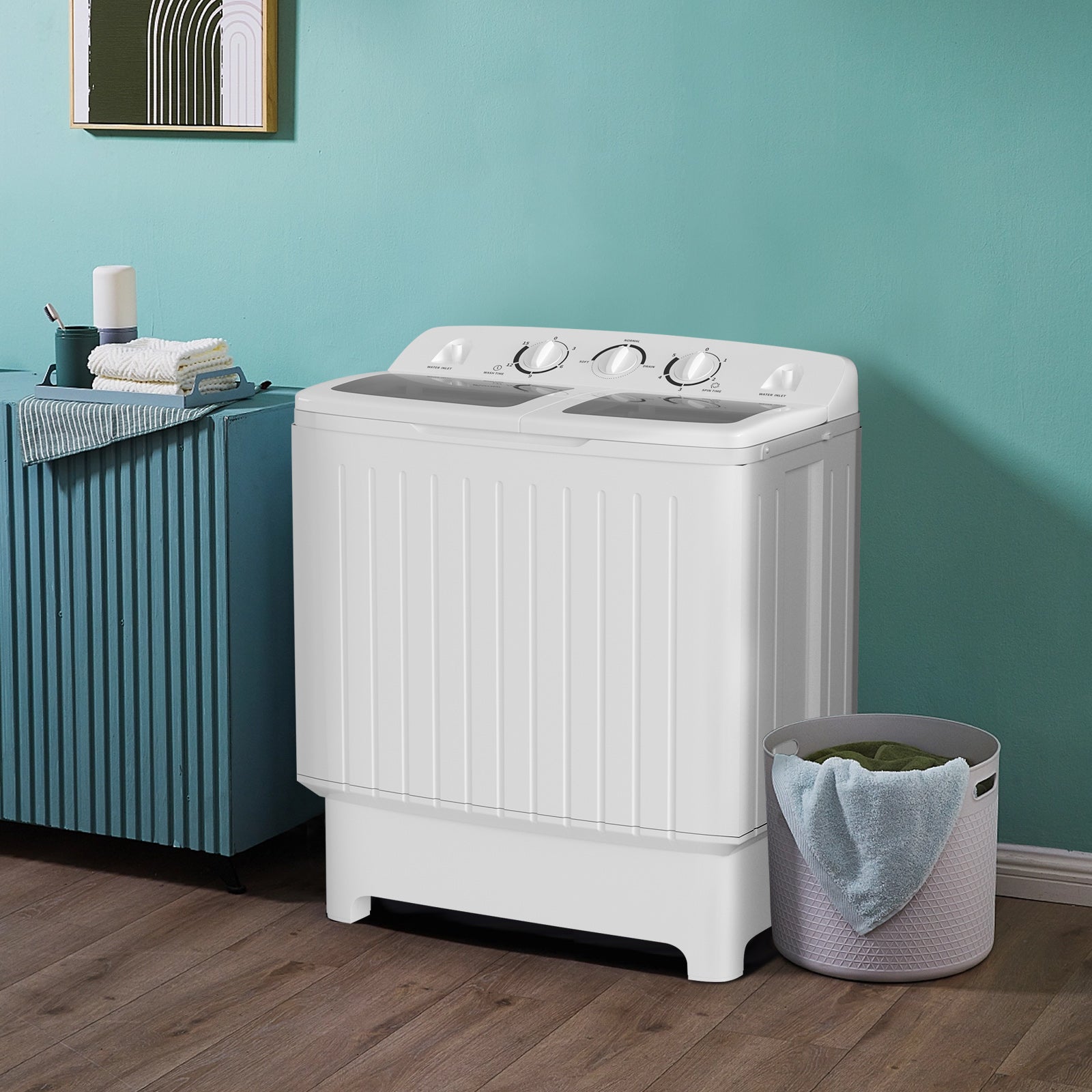 Twin Tub Washing Machine 8kg Total Capacity with Timer Control-Grey