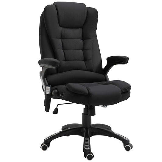 Vinsetto Massage Recliner Chair Heated Office Chair with Six Massage Points Linen-Feel Fabric 360Â° Swivel Wheels Black