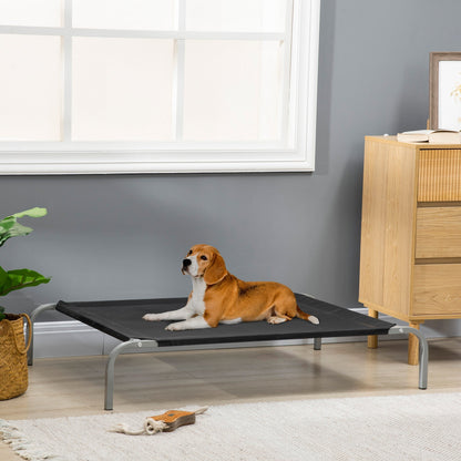 PawHut Elevated Pet Bed Cooling Raised Cot Style Bed for Large Medium Sized Dogs with Non-slip Pads Steel Frame Breathable Mesh Fabric, 110 x 75 x 20 cm - Black