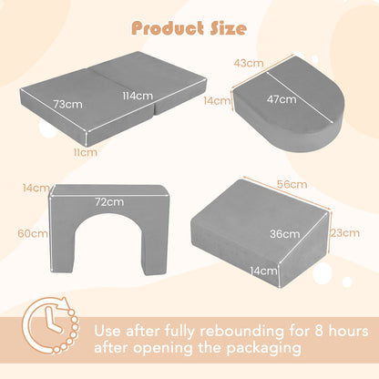 8-Piece Modular Kids Play Couch with Machine-washable Covers-Grey