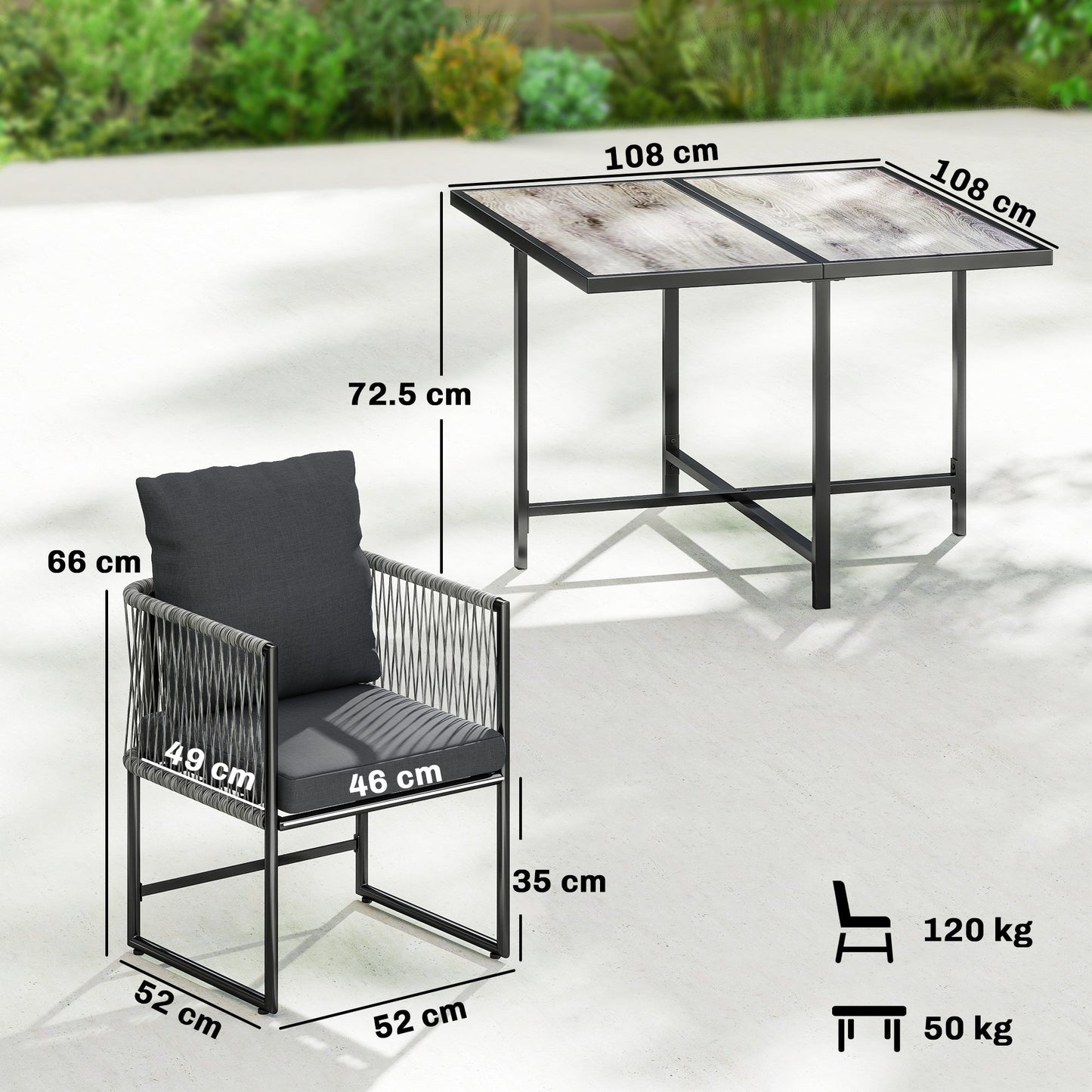 Outsunny 4-Seater Garden Dining Set, Rattan Outdoor Furniture with Space-Saving Chairs and Thick Cushions for Patio Balcony Black