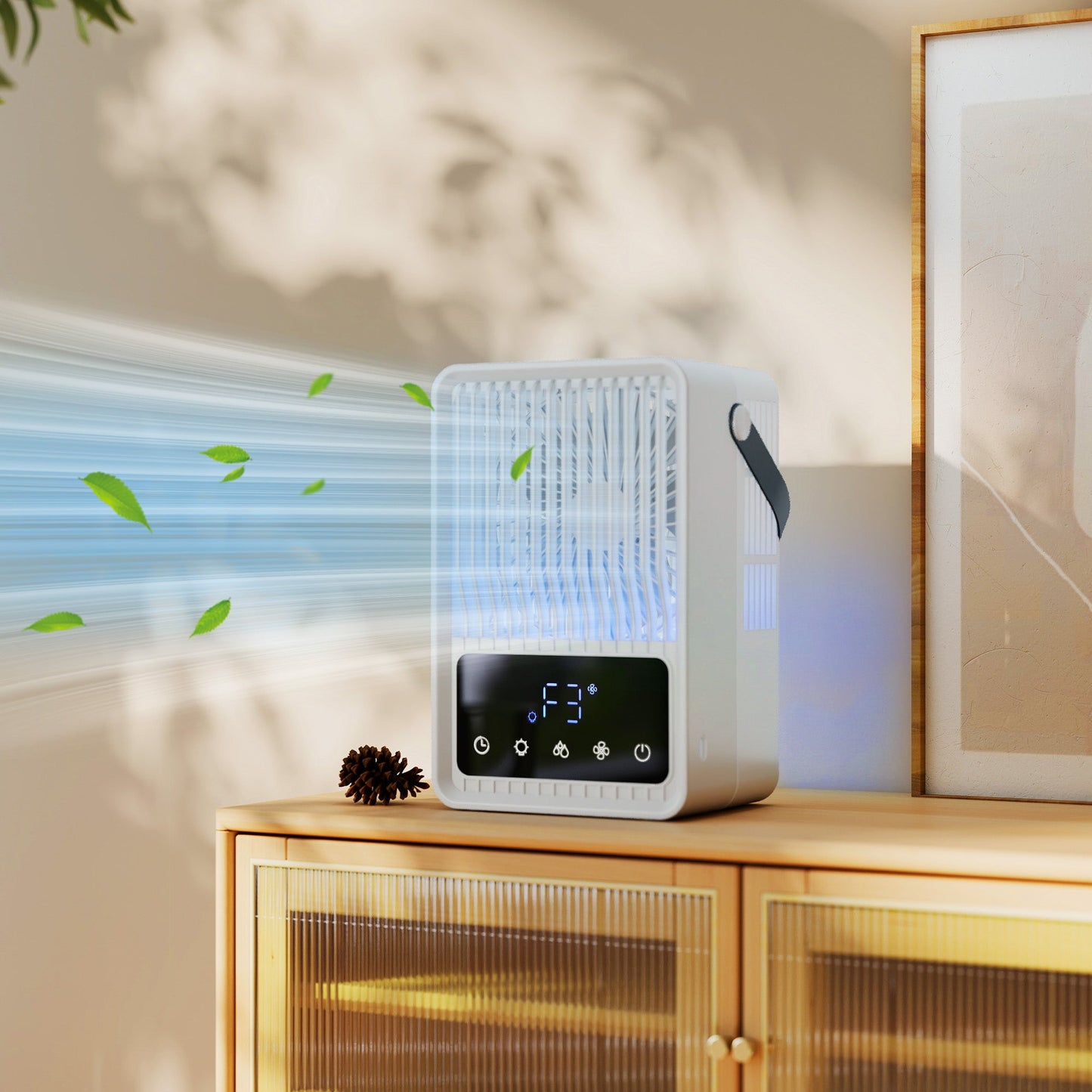 HOMCOM Desk Fan with Humidifier and RGB Light Portable Table Fan with 550ml Water Tank Black