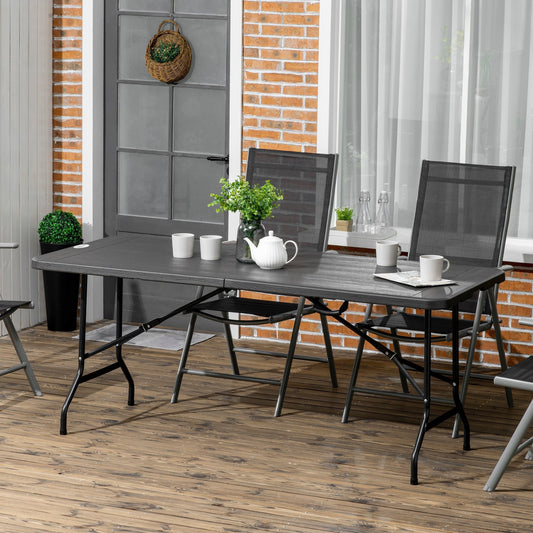 Outsunny Folding Garden Dining Table for 6, Rectangular Outdoor Dining Table with HDPE Tabletop, Foldable Garden Table with Steel Frame for Balcony, Porch, Charcoal Grey