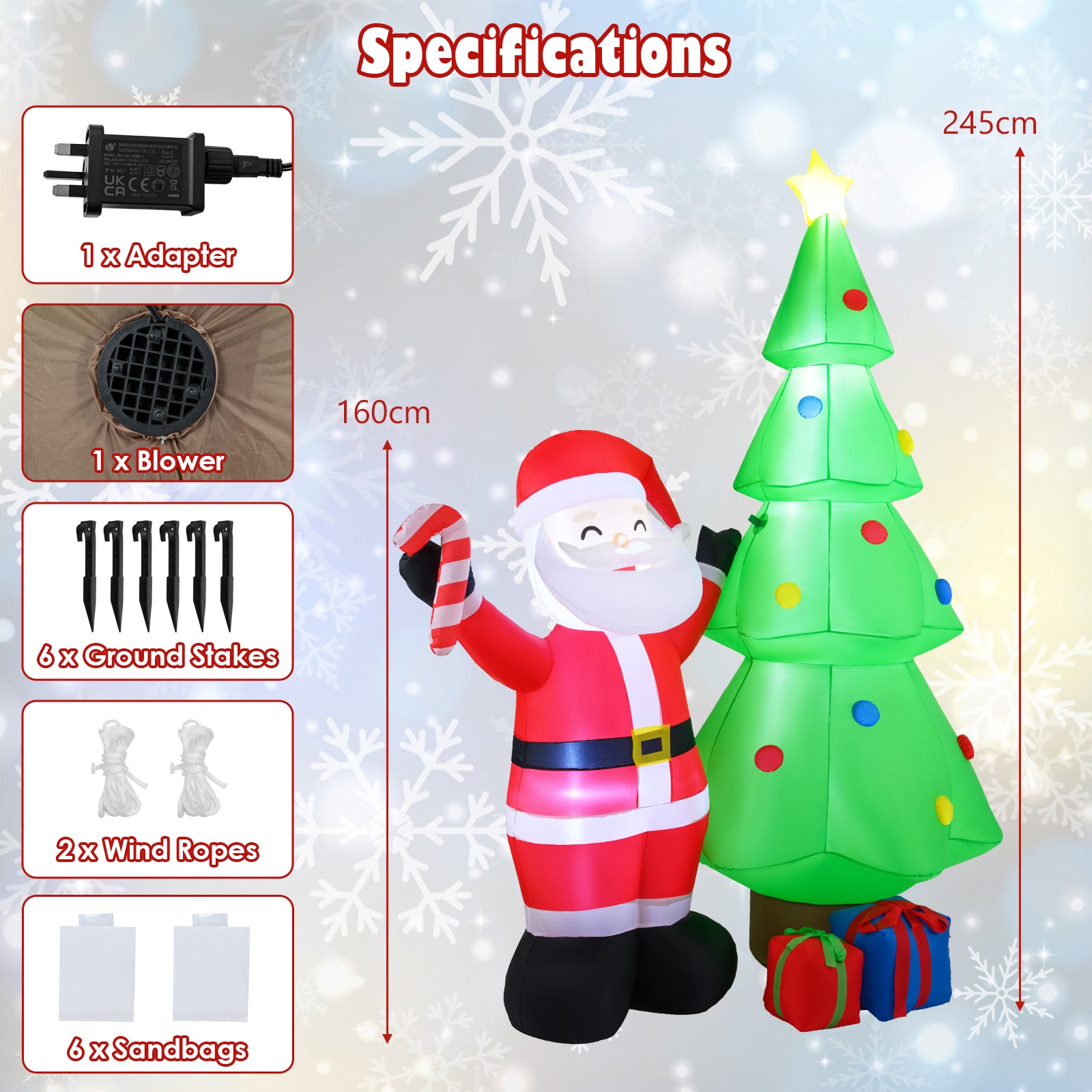 8 Feet Inflatable Christmas Tree with Santa Claus & Gift Boxes