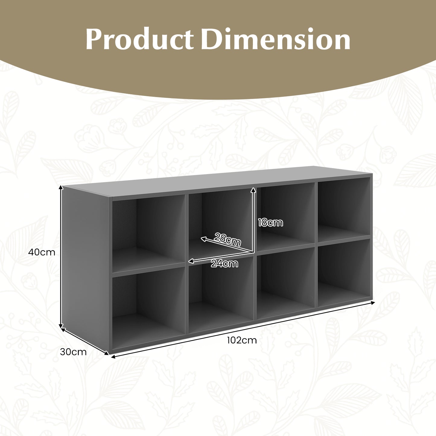 8 Grid Shoe Bench 2 in 1 Shoe Organizer with 8 Storage Cubbies-Grey