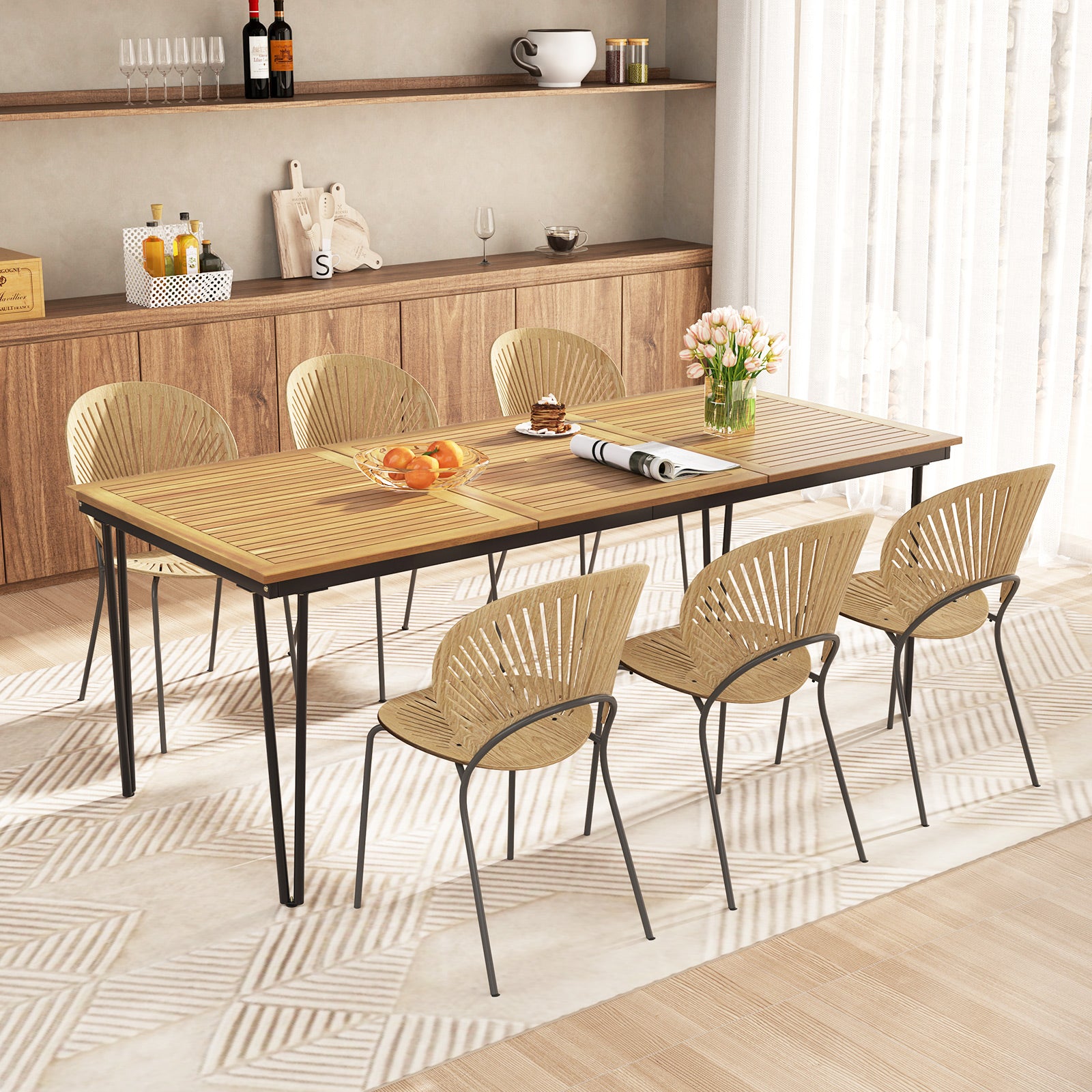200 x 90cm Outdoor Dining Table with Metal Legs for Garden  Poolside