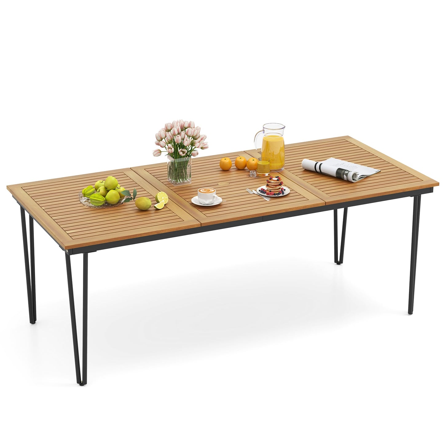200 x 90cm Outdoor Dining Table with Metal Legs for Garden  Poolside