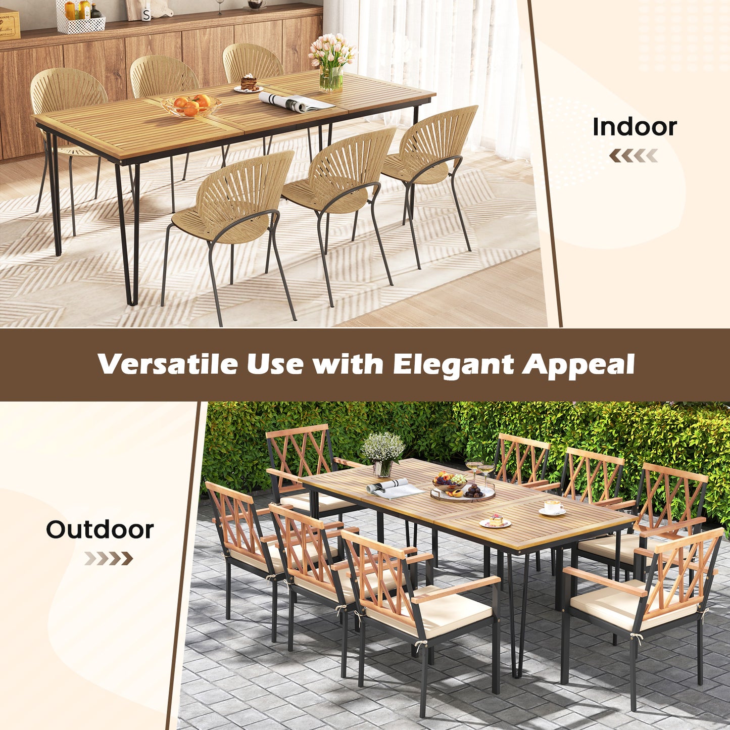 200 x 90cm Outdoor Dining Table with Metal Legs for Garden  Poolside