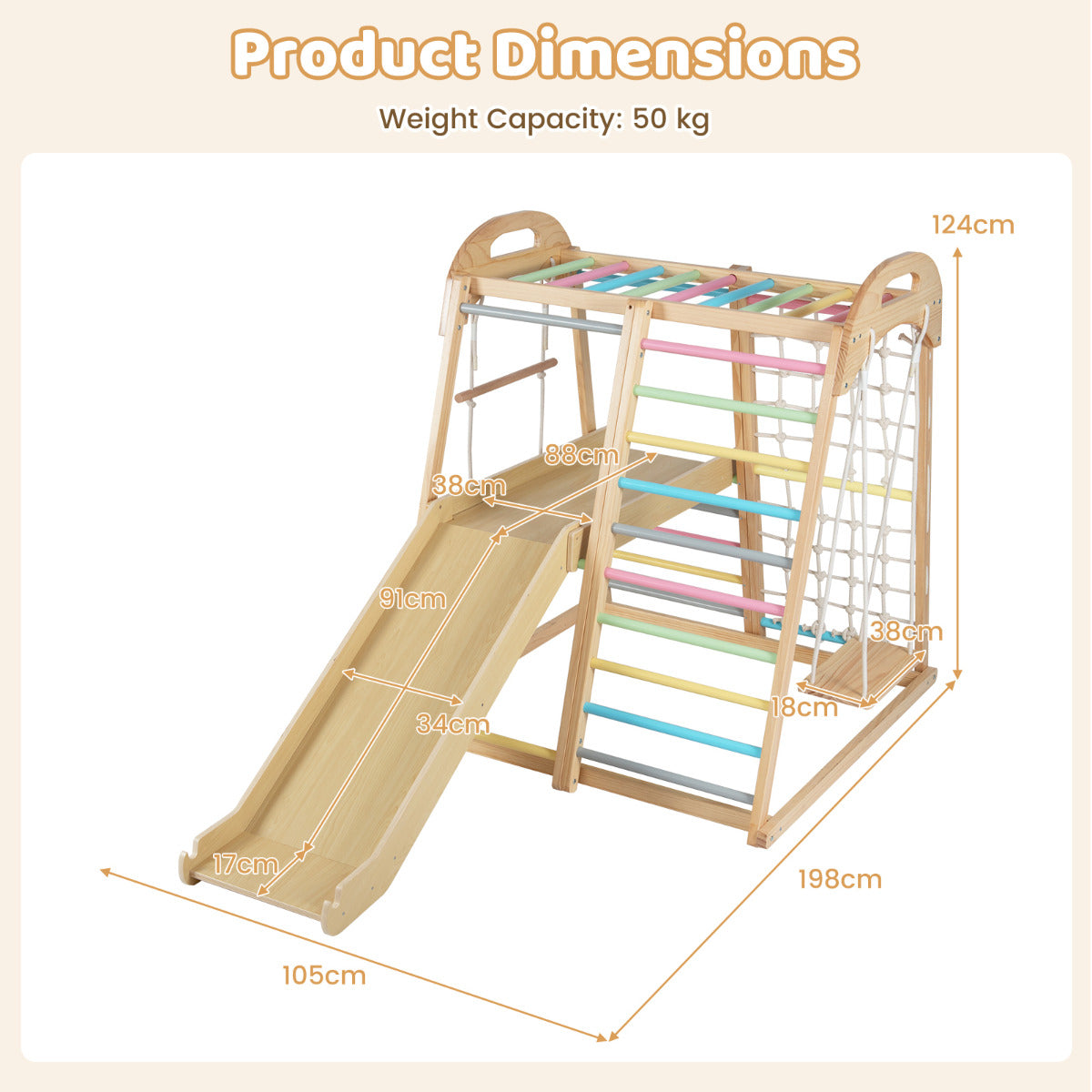 8-in-1 Jungle Gym Wooden Montessori Climber Playset -Multicolor