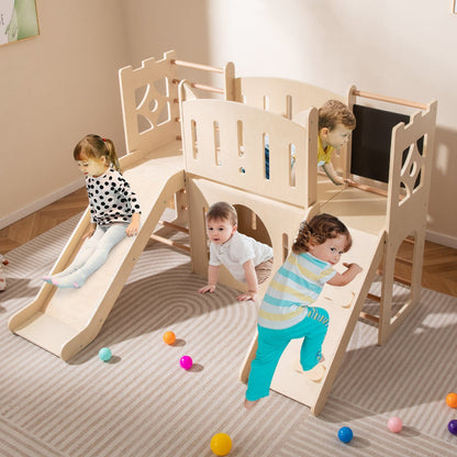 8-in-1 Toddler Slide with Ladders and Toy Storage-Natural