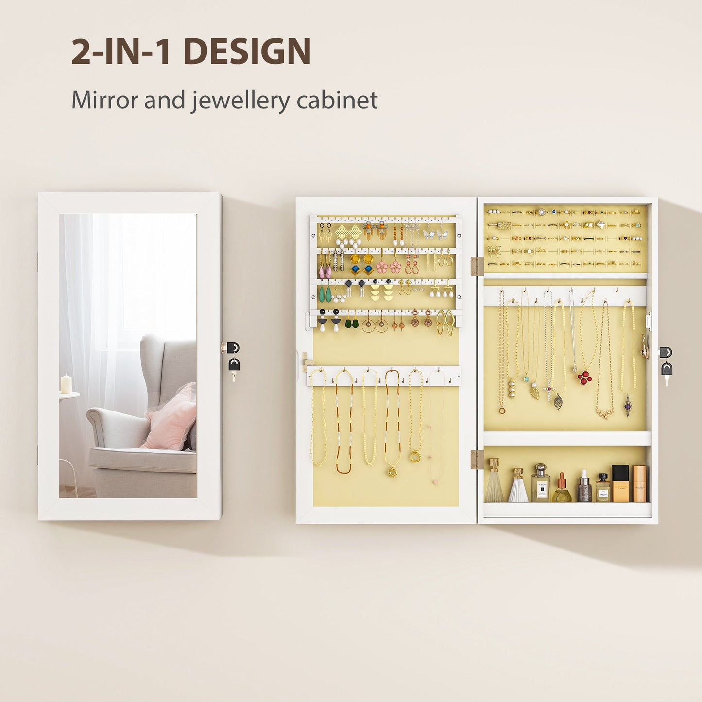 HOMCOM Jewelry Cabinet, Jewelry Storage Cabinet with Mirror, White