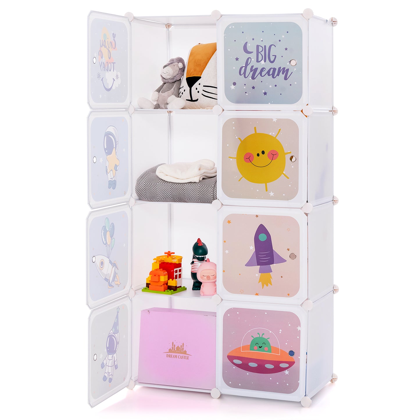 8-cube Baby Closet Organizer with Doors and Hanging Section-White