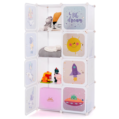8-cube Baby Closet Organizer with Doors and Hanging Section-White
