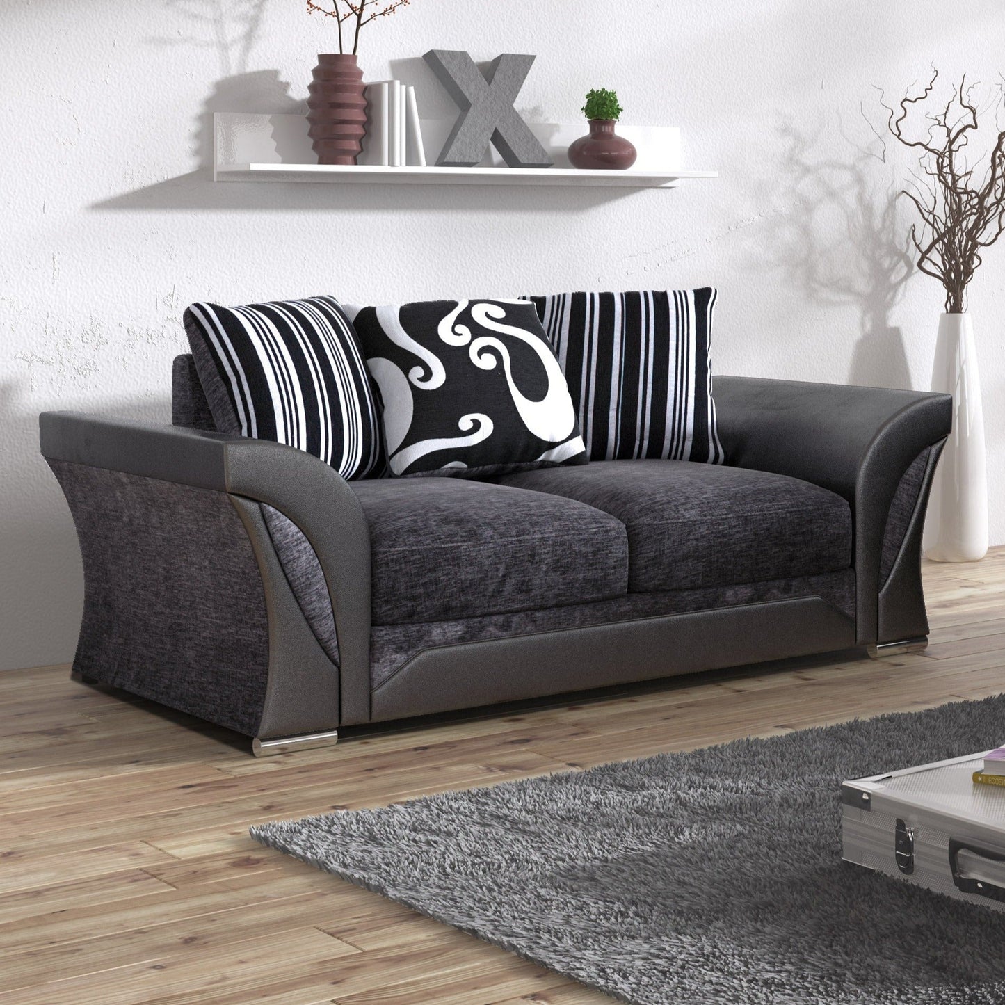 Ferol Fabric Footstool - Black/Grey