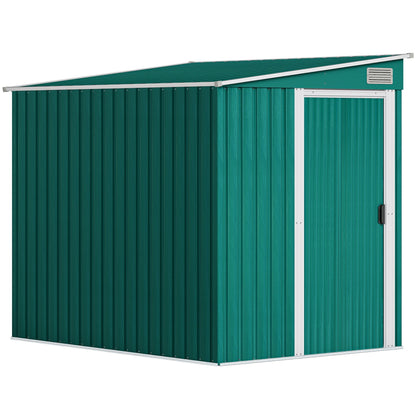 Outsunny 7 x 5ft Galvanised Metal Shed, with Sliding Door - Green