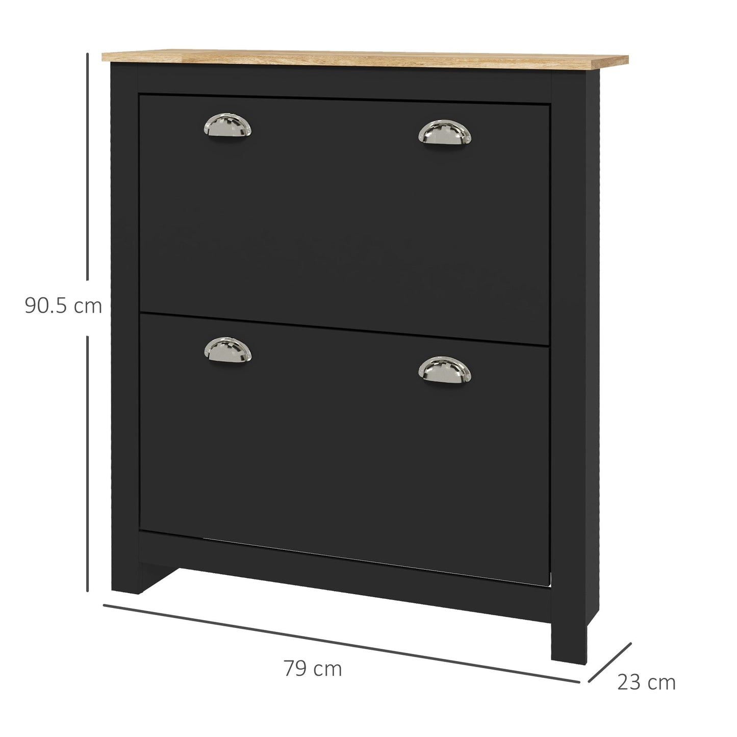 HOMCOM 2 Drawer Shoe Cabinet Modern Narrow Shoe Cupboard Hallway Wooden Storage Organiser with Flip Doors Adjustable Shelf for 6-12 Pairs, Black
