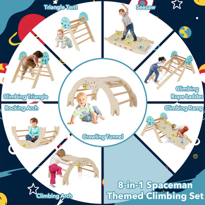 8-in-1 Foldable Climbing Toys with Ramp and Climbing Rope for Toddlers-Natural