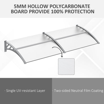 Outsunny Front Door Canopy Outdoor Awning Aluminium Rigid Plastic Polycarbonate Rain Shelter UV Water Rain Resistant 196 x 75cm Clear