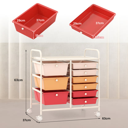 9-Drawer Rolling Storage Cart Tools Scrapbook Paper Organizer-Red