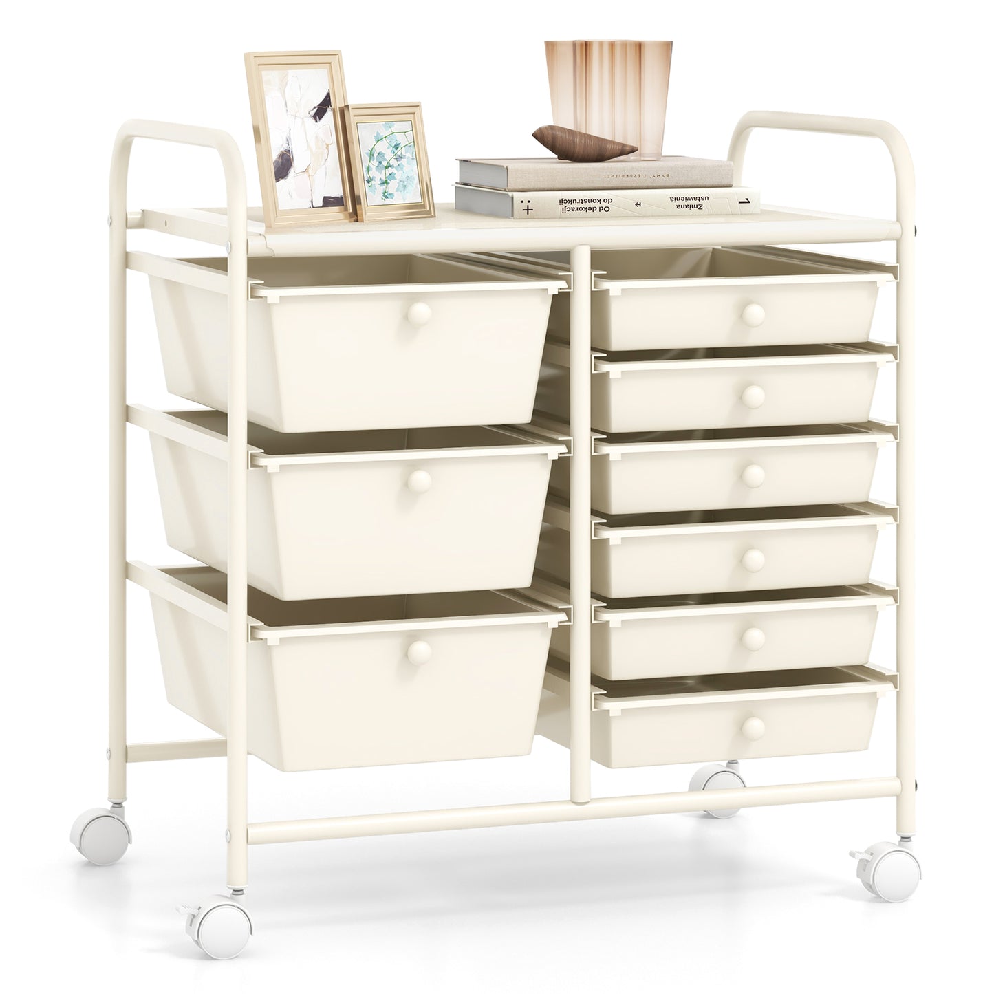 9-Drawer Rolling Storage Cart Tools Scrapbook Paper Organizer-White