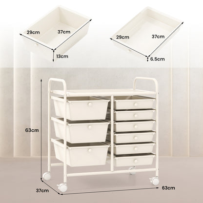 9-Drawer Rolling Storage Cart Tools Scrapbook Paper Organizer-White