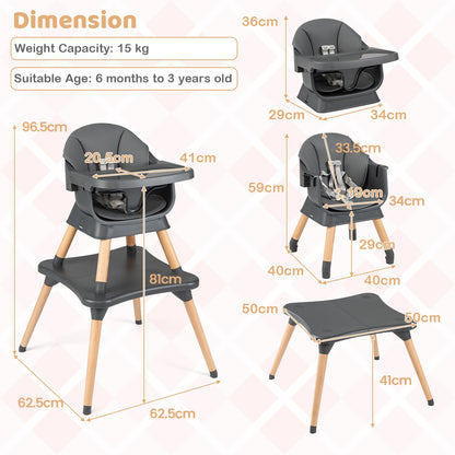 9-in-1 Convertible High Chair with Solid Wood Legs and Harness for Babies-Black