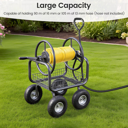 90 m of 16 mm Large Capacity Garden Hose Reel Cart-Grey