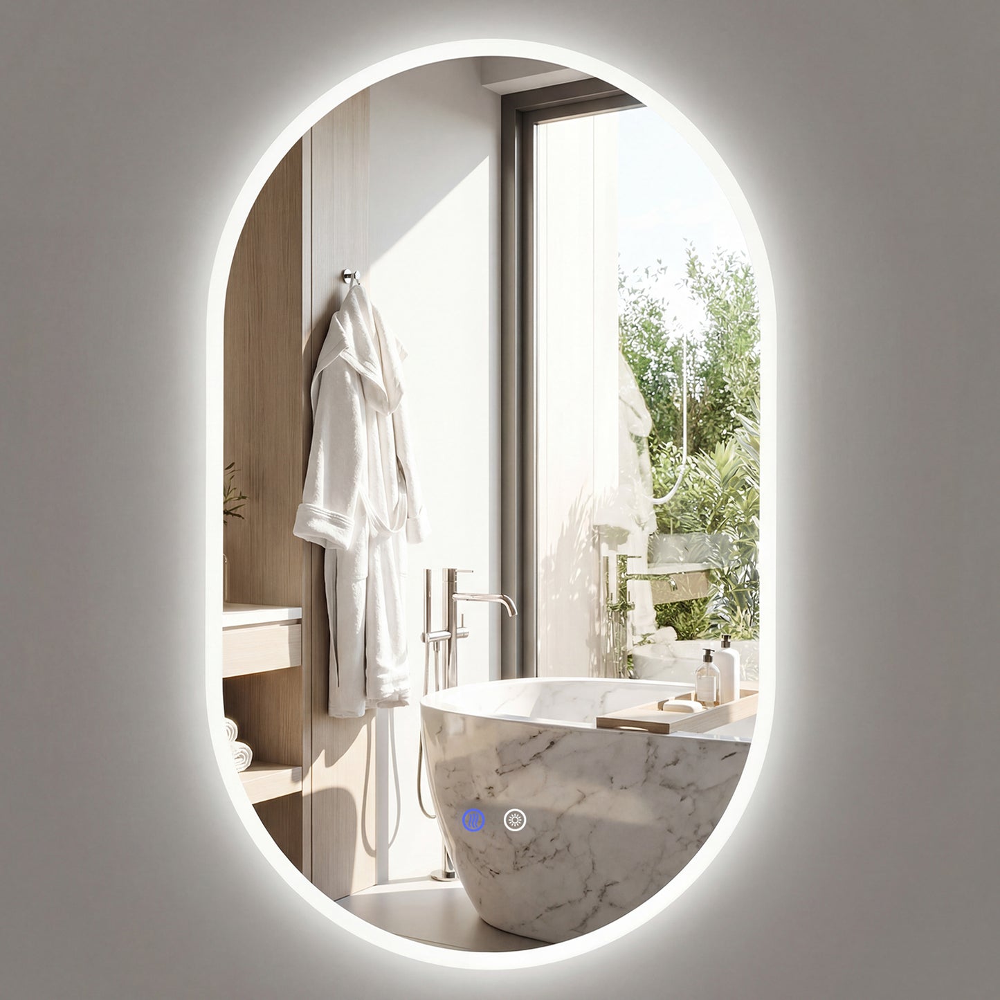 90 x 55 CM Lighted Mirror for Bathroom Wall Backlit Shatterproof Mirror