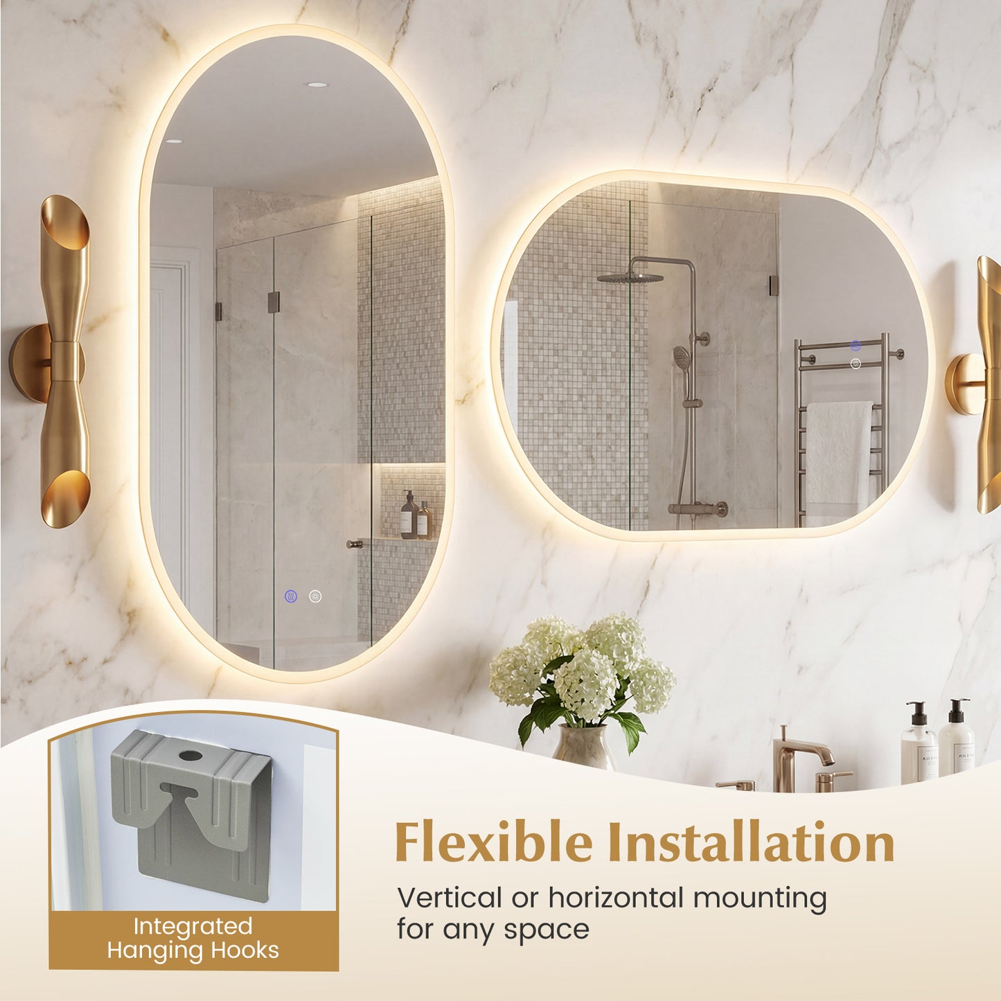 90 x 55 CM Lighted Mirror for Bathroom Wall Backlit Shatterproof Mirror