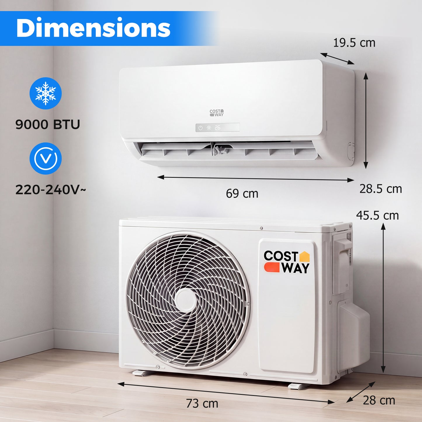 9000 BTU Mini Split Air Conditioner and Heater A++ Energy Efficient Split AC Cools Up to 42㎡